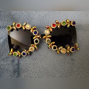 Bold Oversized Gemstone Sunglasses – Rainbow Crystal Embellished Frames